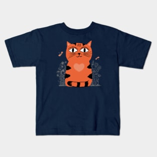 Bright Eyed Orange Kitty With Big Heart In The Garden Kids T-Shirt